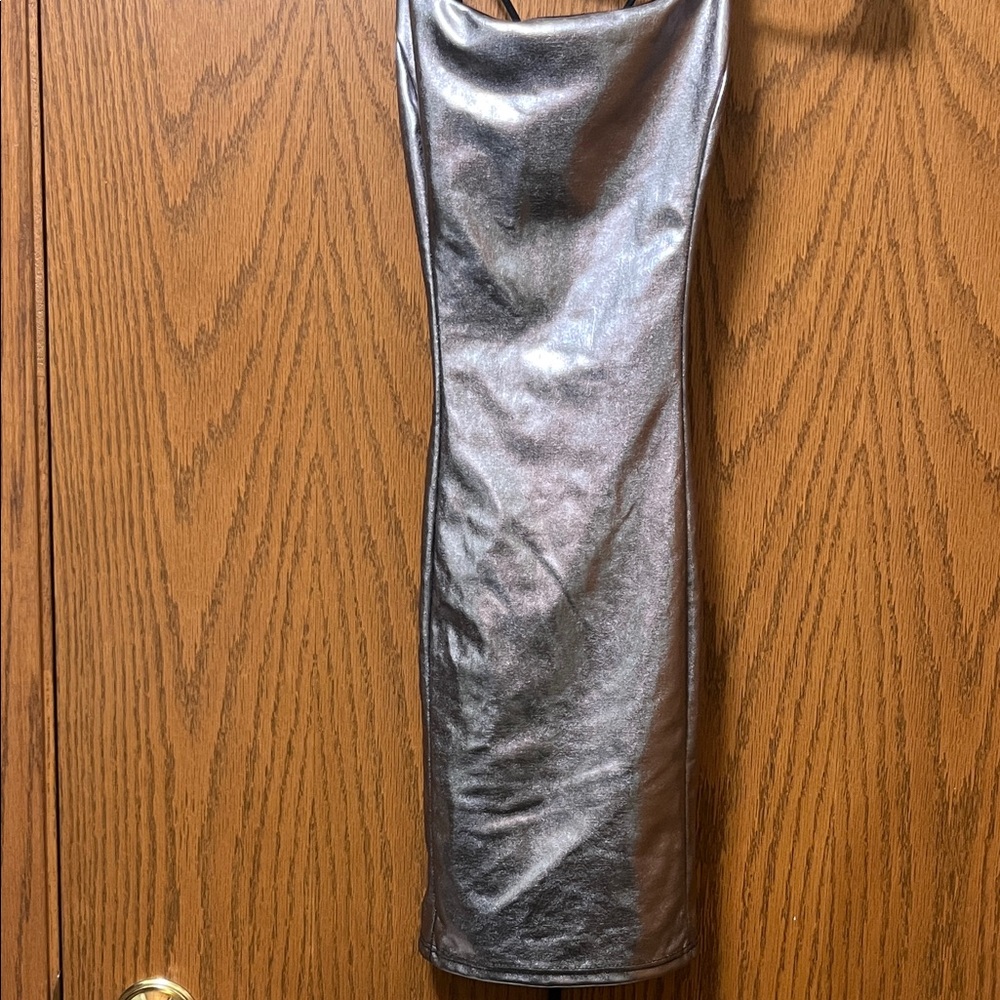 Lucy in the Sky Shiny Silver Strapless Dress